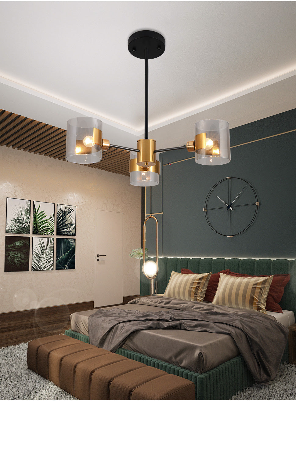 3 light modern glass chandelier with gold finish