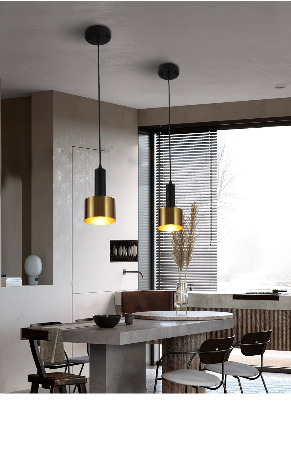 Modern Mini Pendant Light Island torch hanging light with Gold and Black finish