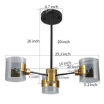 3 light modern glass chandelier with gold finish