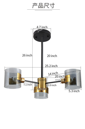 3 light modern glass chandelier with gold finish