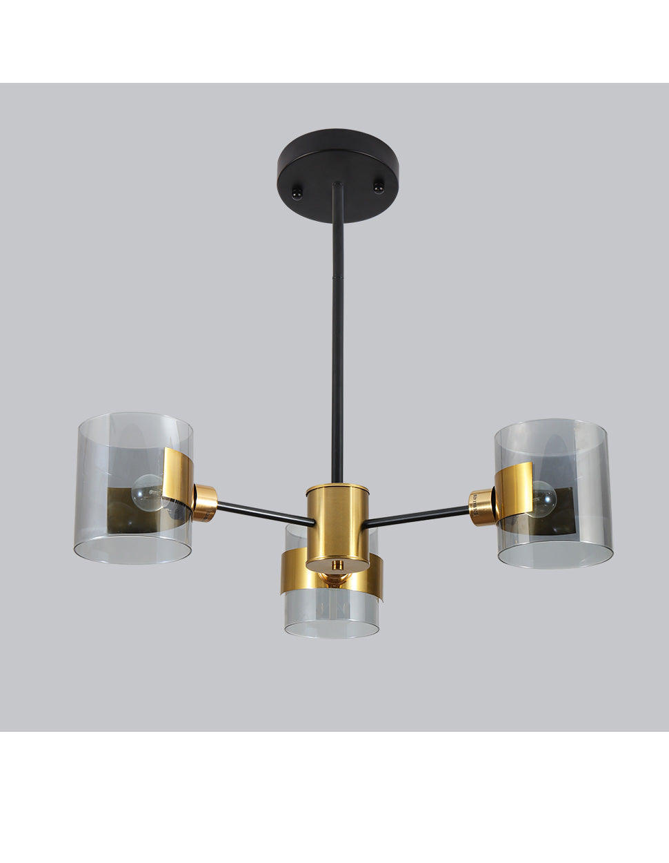 3 light modern glass chandelier with gold finish