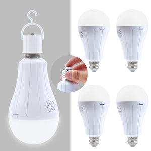 4 pack Outdoor Rechargeable Emergency LED Bulb, Battery driven E26 bulb with hook