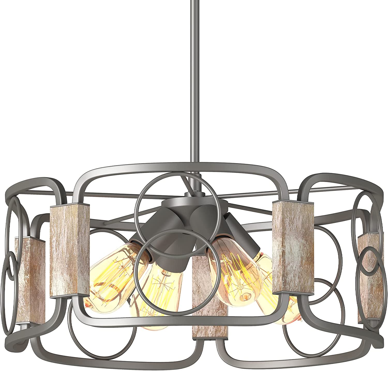 4 light farmhouse industrial chandelier wood accents drum pendant light