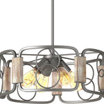 4 light farmhouse industrial chandelier wood accents drum pendant light