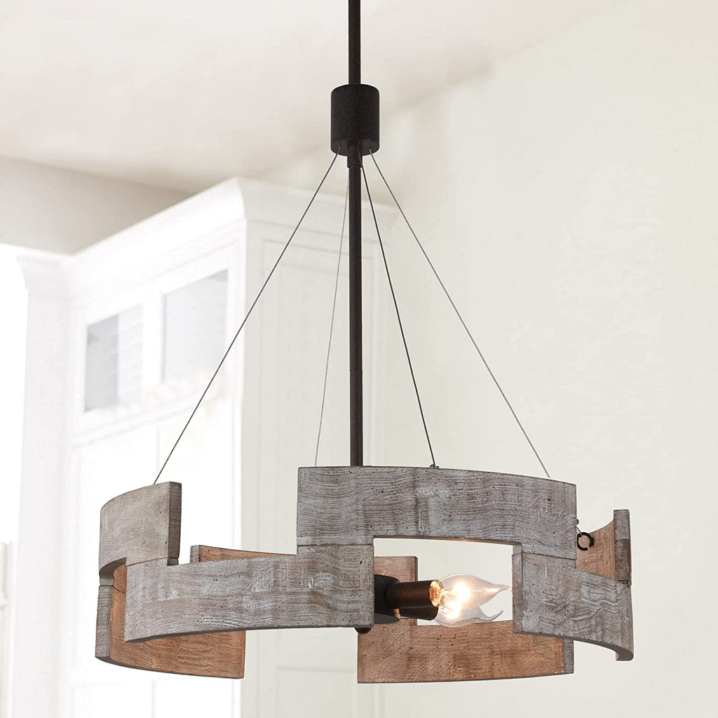 4 light farmhouse chandelier industrial black pendant light with wood style finish