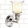 Glass bathroom sconce with nickel finish cylinder farmhouse wall light fixture