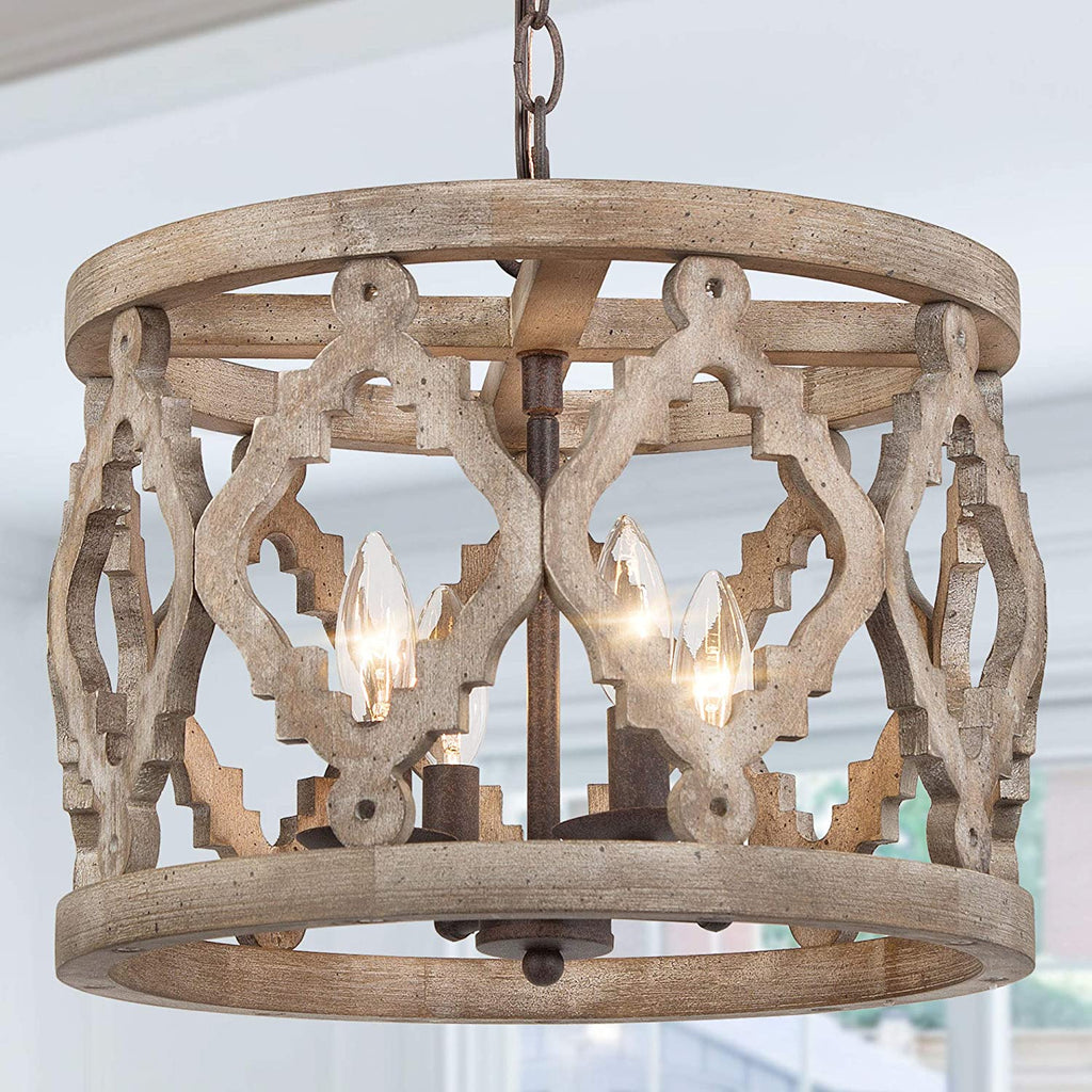 4 light vintage chandelier farmhouse wood kitchen island pendant light