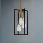 Industrial rectangle pendant light farmhouse island chandelier with black and brass finish