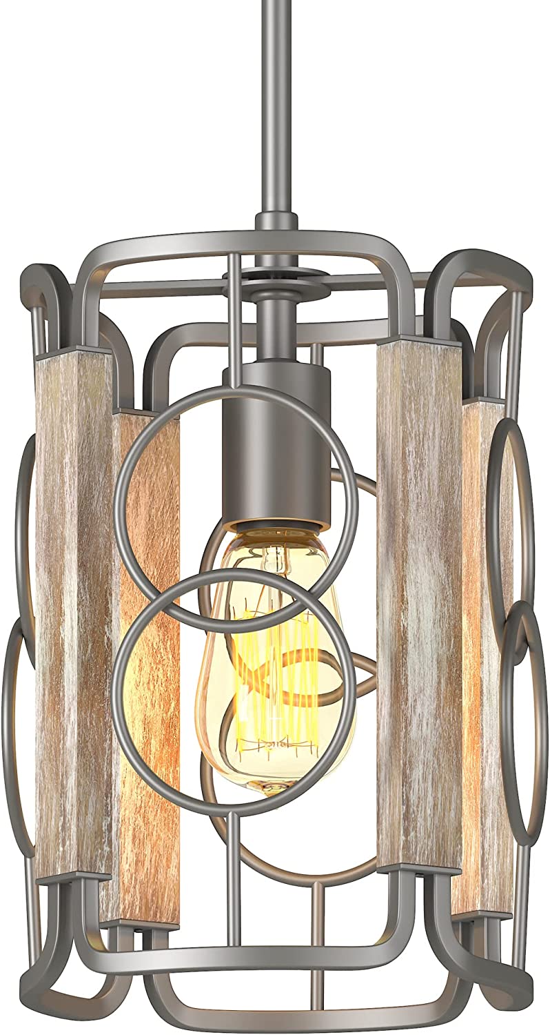 Vintage pendant lamp cage rust wood pendant light fixture