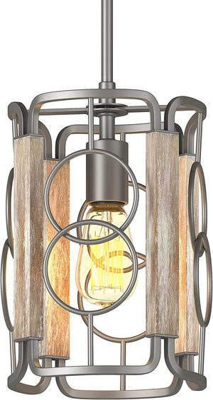 Vintage pendant lamp cage rust wood pendant light fixture