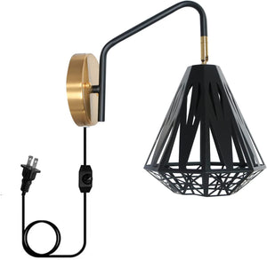 Black plug in wall sconce farmhouse cage wall light fixture