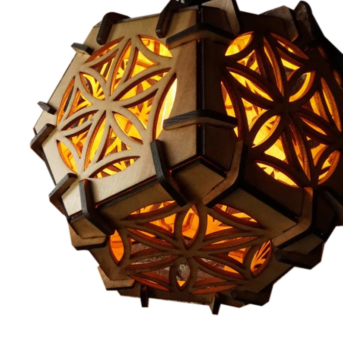 Geometric wood hanging light home decor vintage lamp