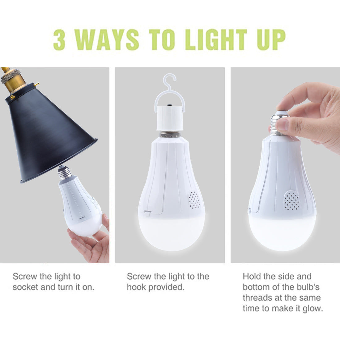 4 pack Outdoor Rechargeable Emergency LED Bulb, Battery driven E26 bulb with hook