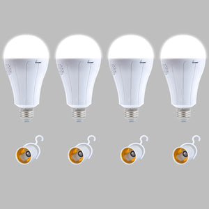 4 pack Outdoor Rechargeable Emergency LED Bulb, Battery driven E26 bulb with hook