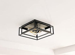 3 light square Flush Mount Ceiling Light Fixture black cage ceiling lamp
