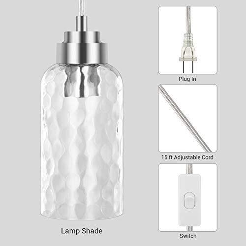 Indoor Hanging Pendant light in Water Ripple Glass Shade with on/off switch