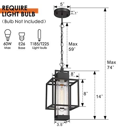 1 light handing Lantern Porch light in Black finish with bubble glass lamp shade