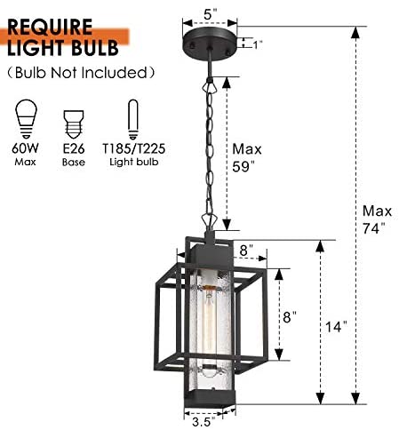 1 light handing Lantern Porch light in Black finish with bubble glass lamp shade