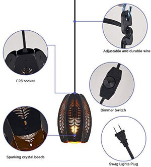 Pendant Light Cage Ceiling Lamp in Black and Gold