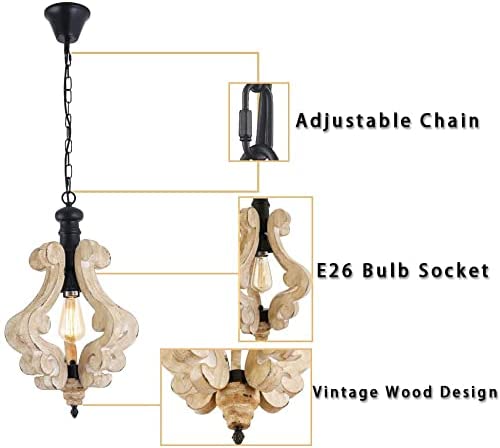 Farmhouse wood chandelier industrial swag pendant lighting fixture
