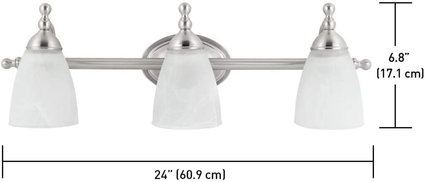 3 light alabaster glass wall sconce with satin nickel finish