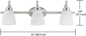 3 light alabaster glass wall sconce with satin nickel finish