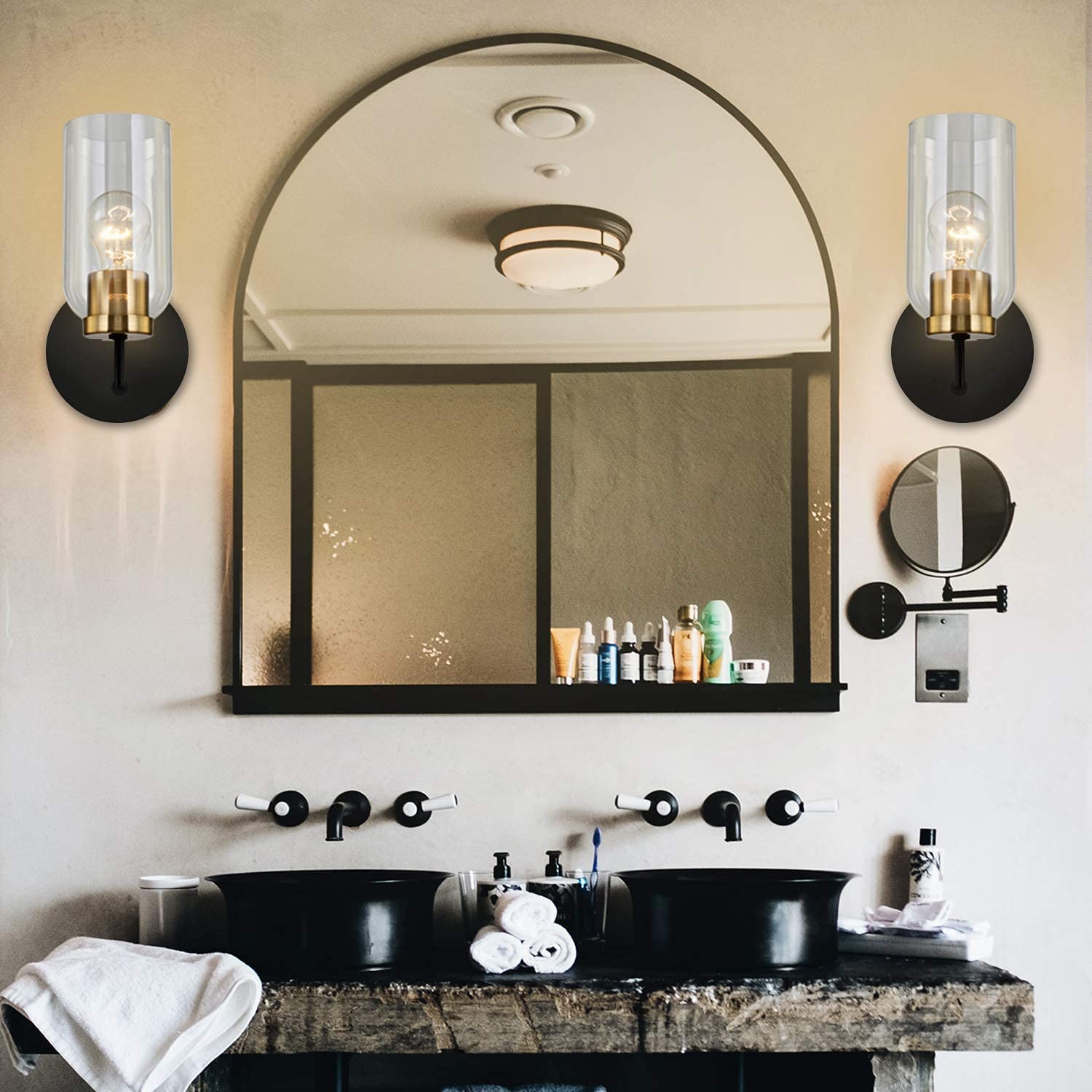2 pack brass wall sonce black glass wall lighting fixture