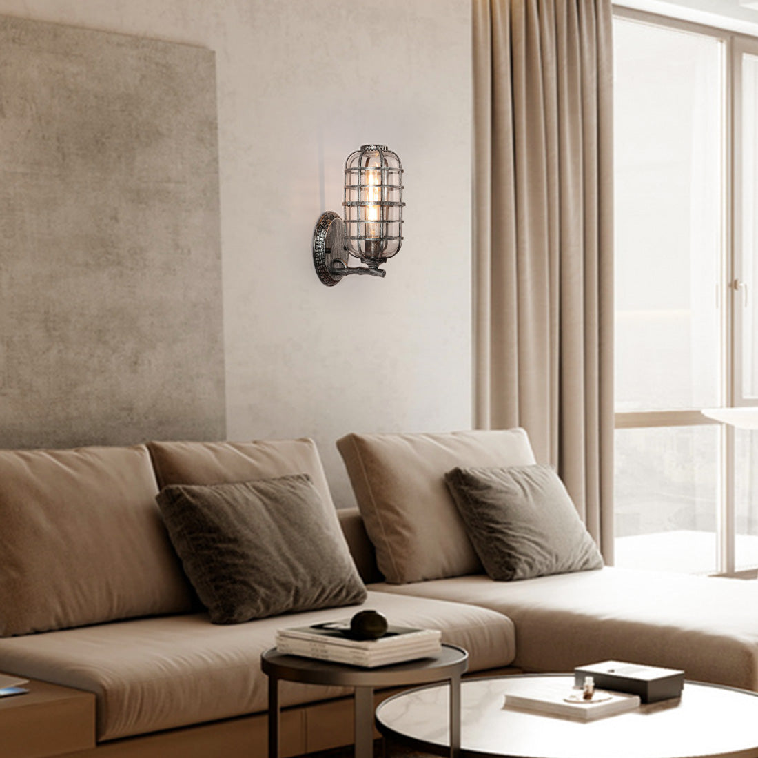 Industrial indoor net glass wall sconce outdoor cage wall light with black silver finish