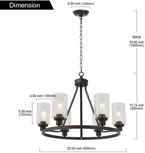 6 light island glass round chandelier with rubbed bronze finish