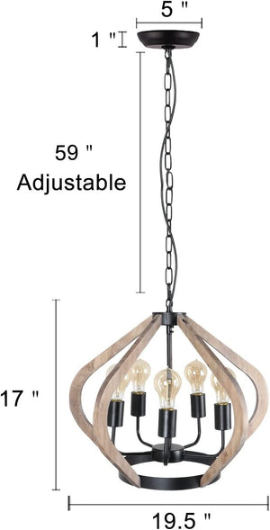 5 light rust chandelier farmhouse wood lantern pendant lighting fixture