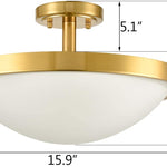 Modern brass ceiling light 3 light semi flush mount ceiling lamp with glass shade