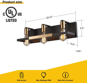 3 light bathroom wall light fixture over mirror rustic vanity wall sconce with gold and black finish