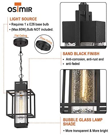 1 light handing Lantern Porch light in Black finish with bubble glass lamp shade