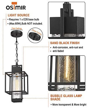 1 light handing Lantern Porch light in Black finish with bubble glass lamp shade