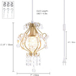 Plug in pendant light fixture crystal gold pendant lamp