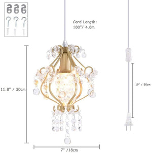 Plug in pendant light fixture crystal gold pendant lamp