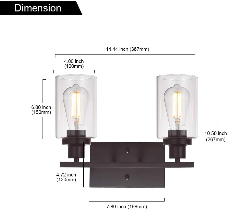 2 light industrial oil rubbed bronze sconce clear glass wall lighting