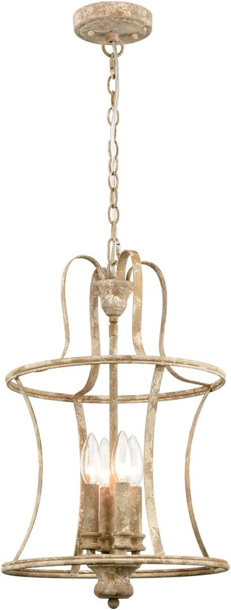 4 light farmhouse chandelier industrial distressed off-white dining pendant light fixture
