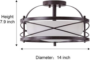2 light Semi Flush Mount Rustic Ceiling Light industrial drum ceiling light fixture