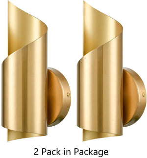2 Pack brass wall sconce streamline wall lighting fixture with gold finish