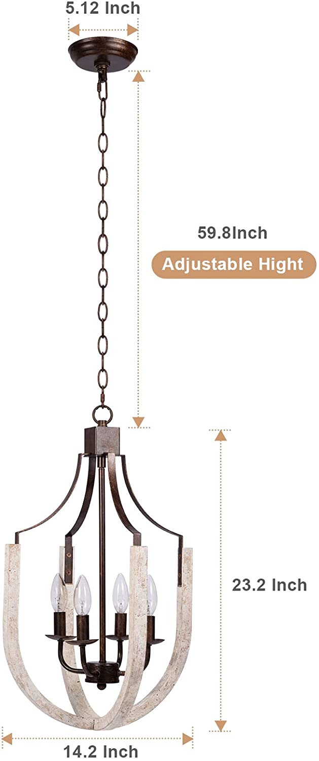 4 light white chandelier farmhouse wood hanging lamp