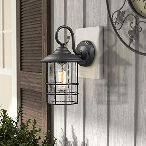 Industrial black outdoor wall lighting seeded glass porch wall lamp