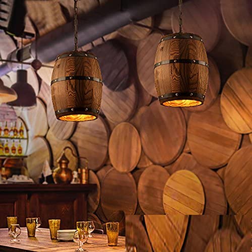 Industrial wine barrel wooden pendant light