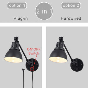 2 pack plug in swing arm wall light fixture black wall lighting for bedroom