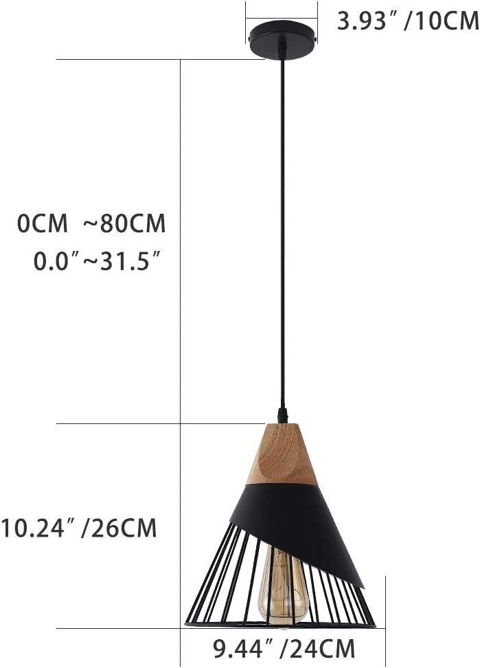 Industrial pendant lamp black cage wood pendant lighting