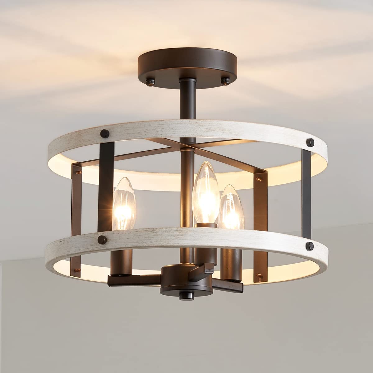 3 light semi flush mount ceiling light fixture farmhouse drum ceiling lamp