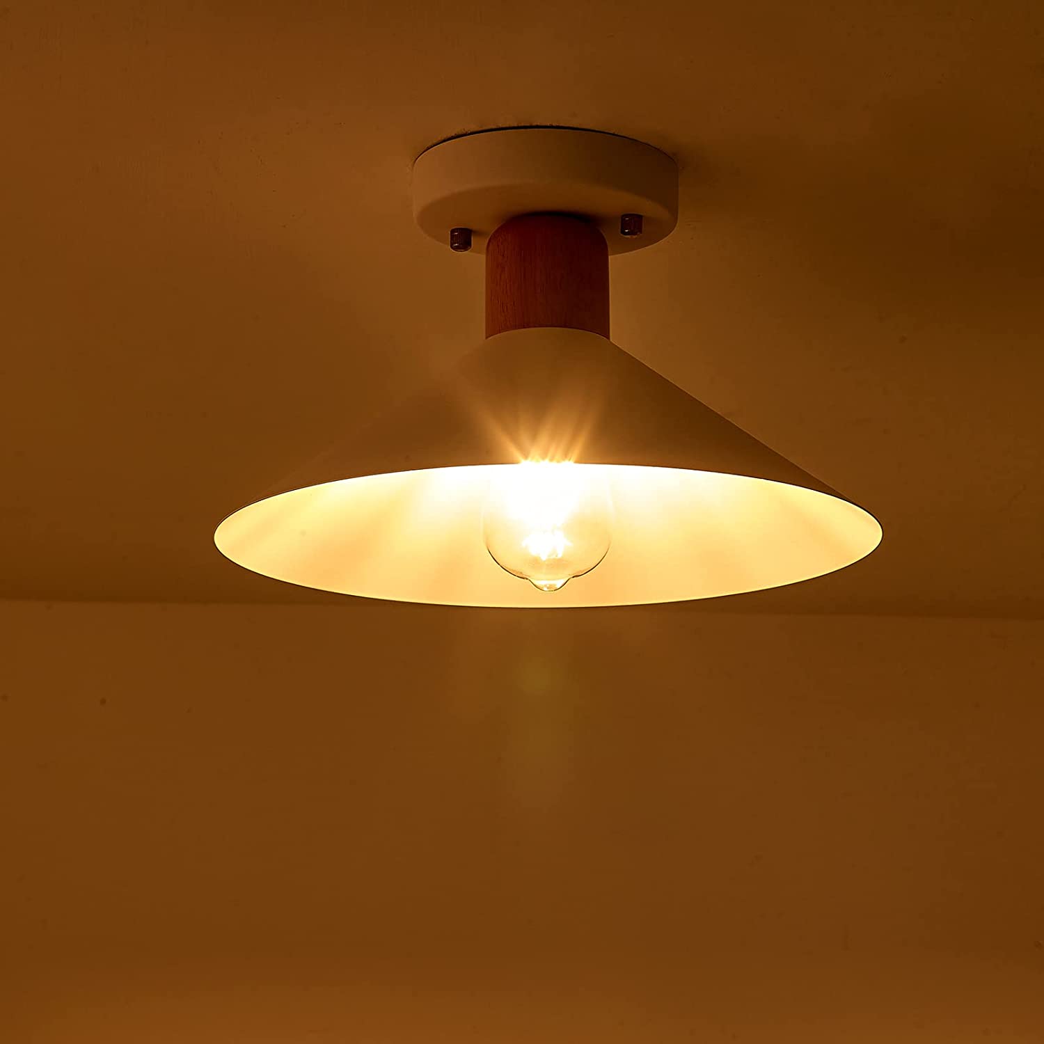 Industrial white semi flush mount light farmhouse wood ceiling light fixture