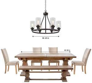 6 light island glass round chandelier with rubbed bronze finish