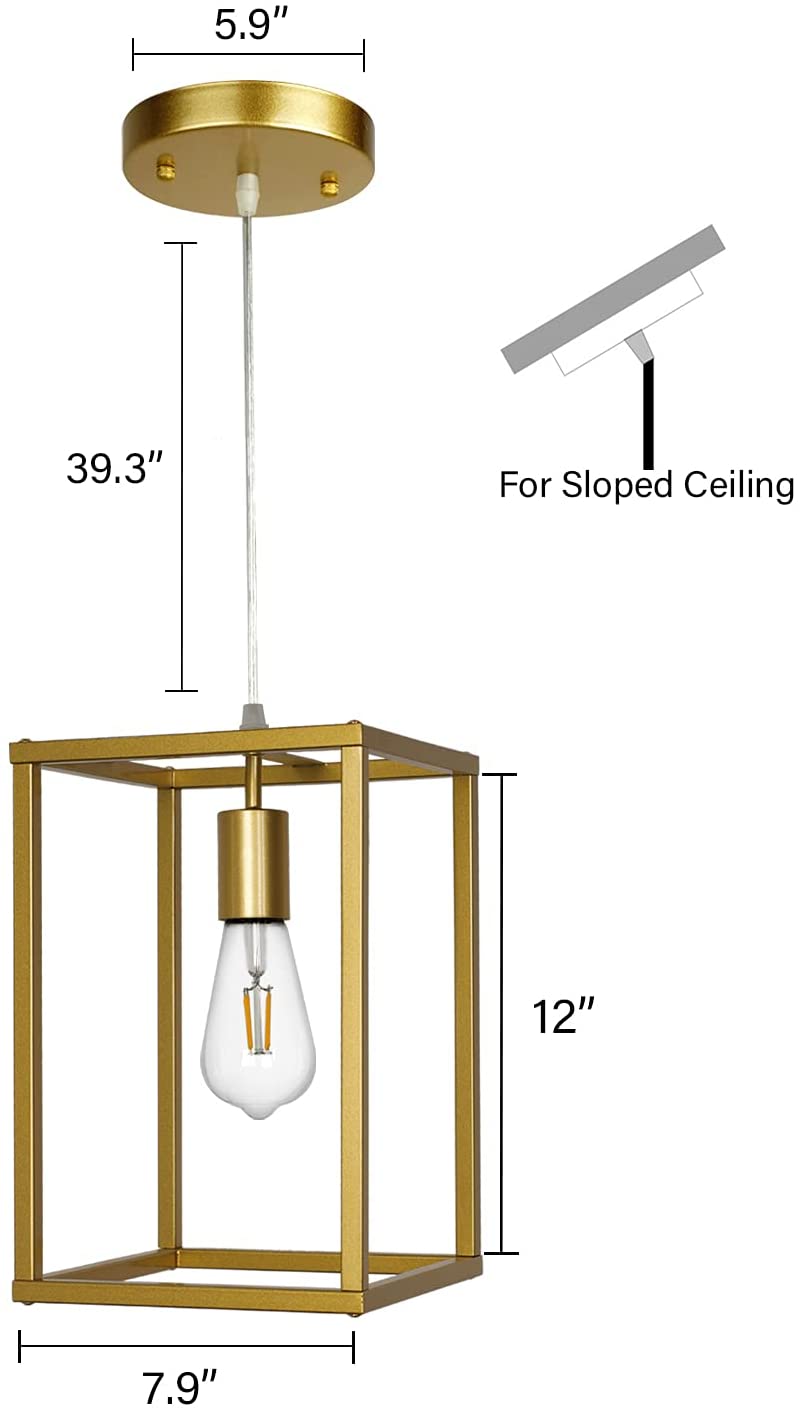 Gold pendant light fixture modern cage ceiling decor Industrial