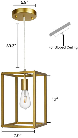 Gold pendant light fixture modern cage ceiling decor Industrial